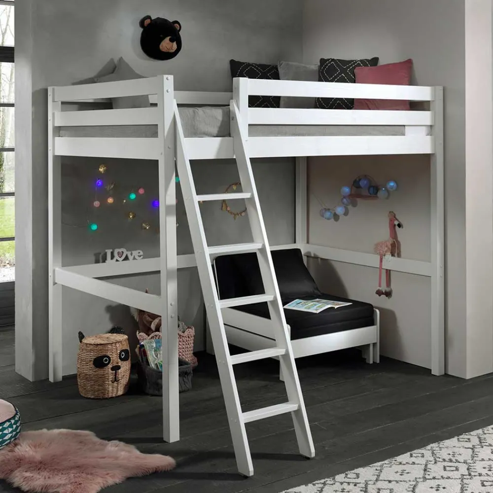 Wohnen Schwarze Möbel|Weiße Möbel*Weißes Hochbett & Sesselbett - Relisa (zweiteilig)