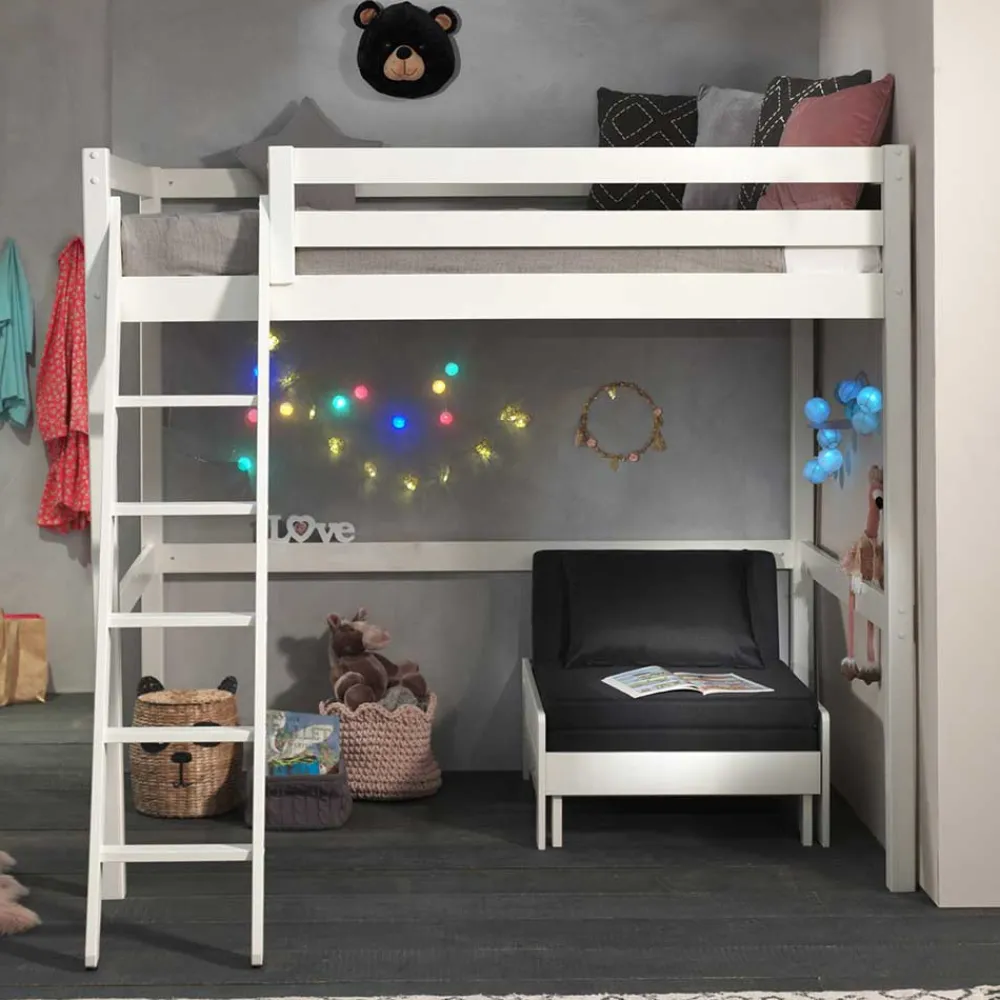 Wohnen Schwarze Möbel|Weiße Möbel*Weißes Hochbett & Sesselbett - Relisa (zweiteilig)