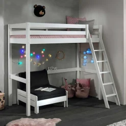 Wohnen Schwarze Möbel|Weiße Möbel*Weißes Hochbett & Sesselbett - Relisa (zweiteilig)