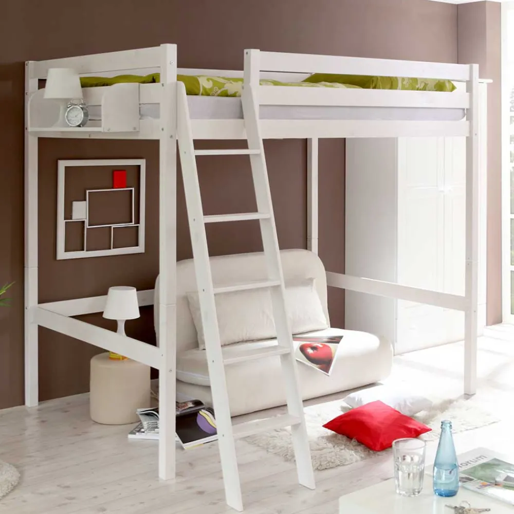 Wohnen Jugendbetten|Kindermöbel*Weißes Hochbett in 90x200 oder 140x200 - Kerfa