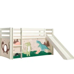 Wohnen Jugendbetten|Kinderbetten*Weißes Hochbett mit Dino Vorhangset - Cironna