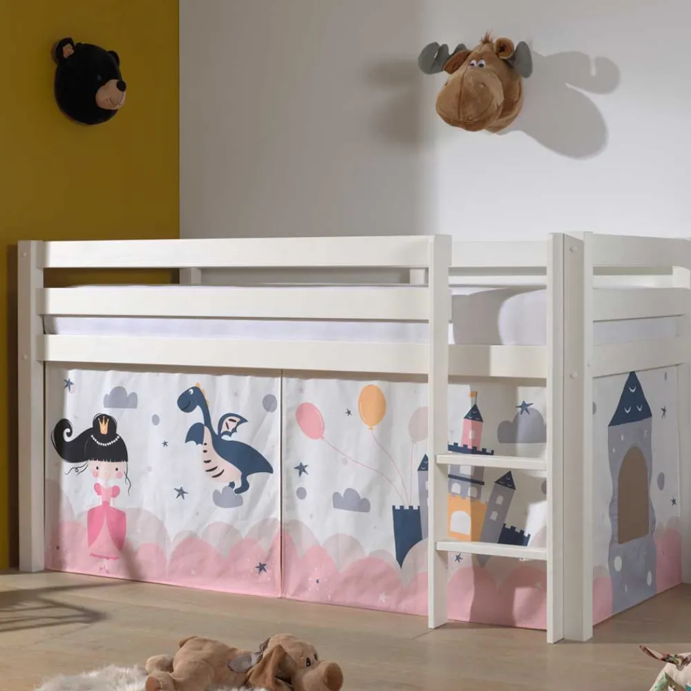 Wohnen Kinderbetten*Weißes Hochbett mit gerader Leiter - Vicados