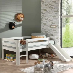 Wohnen Kinderbetten*Weißes Hochbett mit Rutsche - nur 83 cm hoch - Kendalas