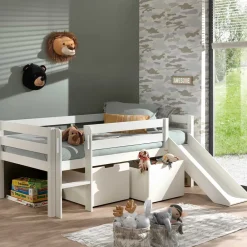 Wohnen Kinderbetten*Weißes Hochbett mit Rutsche - nur 83 cm hoch - Kendalas