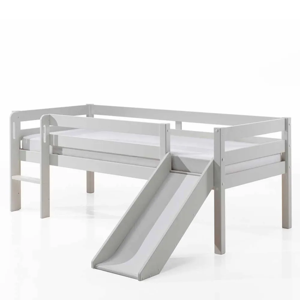 Wohnen Kinderbetten*Weißes Hochbett mit Rutsche - nur 83 cm hoch - Kendalas