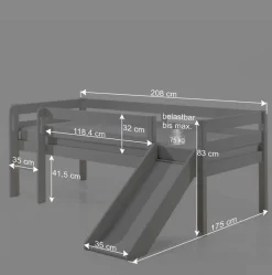 Wohnen Kinderbetten*Weißes Hochbett mit Rutsche - nur 83 cm hoch - Kendalas