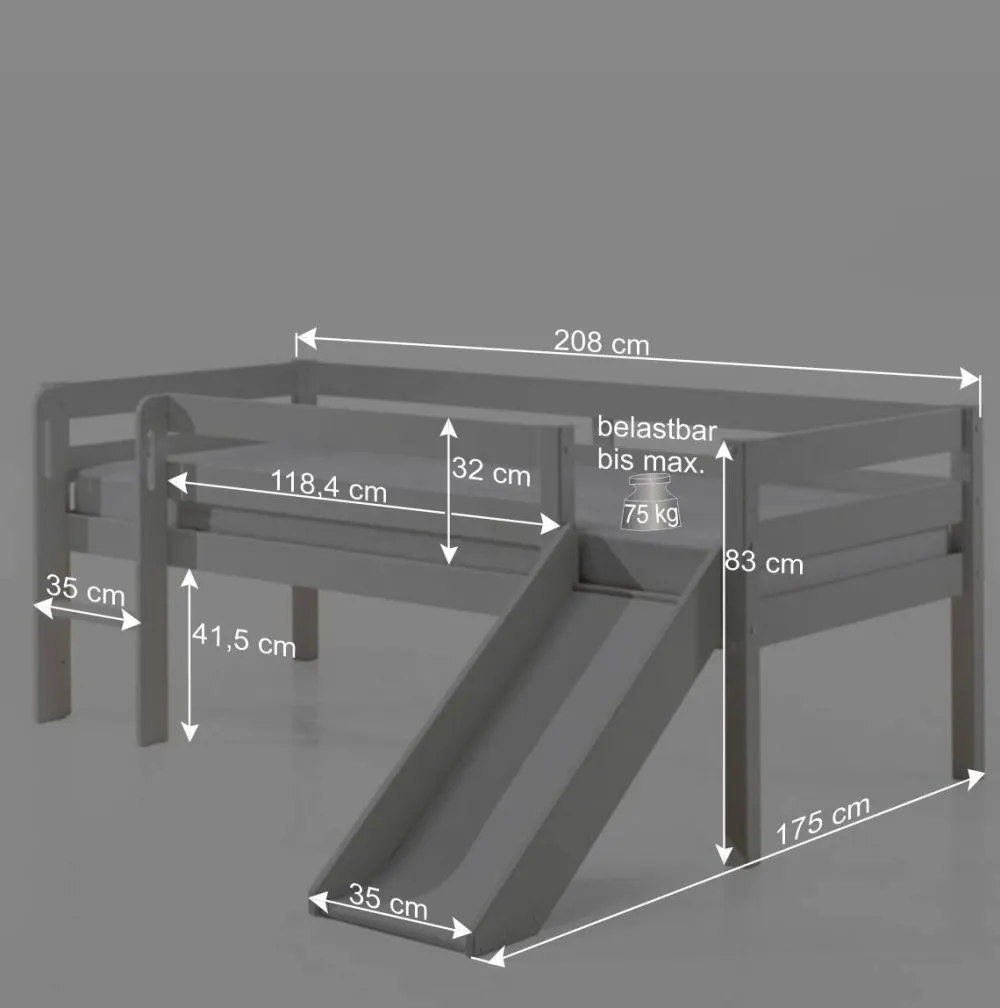 Wohnen Kinderbetten*Weißes Hochbett mit Rutsche - nur 83 cm hoch - Kendalas