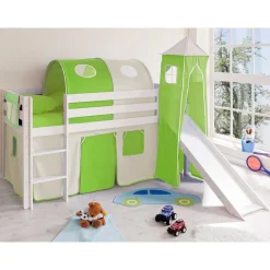 Kinder Wohnen Weißes Hochbett mit Rutsche & Turm - Fegura