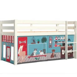 Wohnen Weiße Möbel|Jugendbetten*Weißes Hochbett mit Spielvorhang Zooladen - Nadals