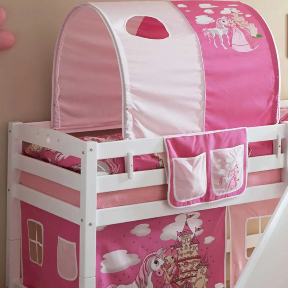 Kinder Wohnen Weißes Hochbett mit Stoffset Rosa Pink - Abigail