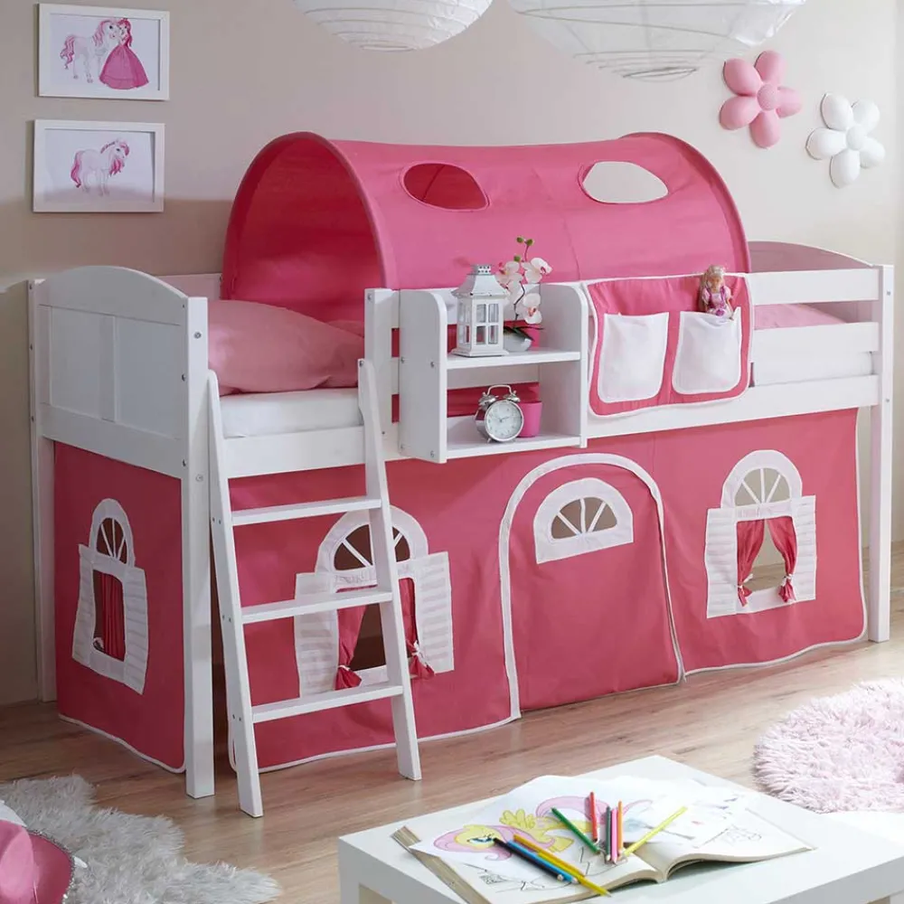 Kinder Wohnen Weißes Hochbett 96x118x206 cm - Labia