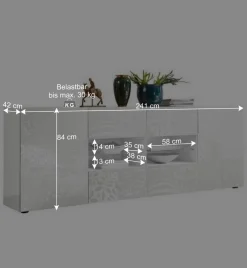 Wohnen Sideboards & Kommoden|Sideboards & Kommoden*Weißes Hochglanz Sideboard 241 cm breit - Vascaub