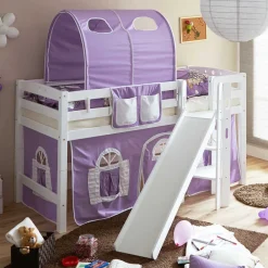 Kinder Wohnen Weißes Holz-Hochbett für Kinder mit Rutsche - Nicrobar