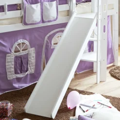 Kinder Wohnen Weißes Holz-Hochbett für Kinder mit Rutsche - Nicrobar