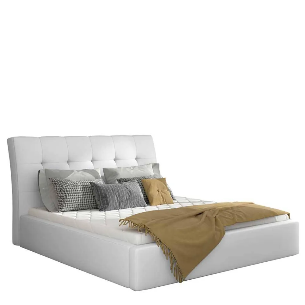 Wohnen Weißes Kunstlederbett mit Bettkasten - Albin