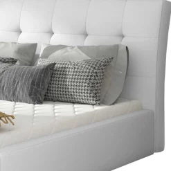 Wohnen Weißes Kunstlederbett mit Bettkasten - Albin