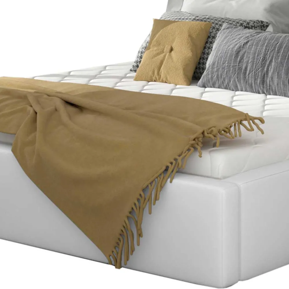 Wohnen Weißes Kunstlederbett mit Bettkasten - Albin