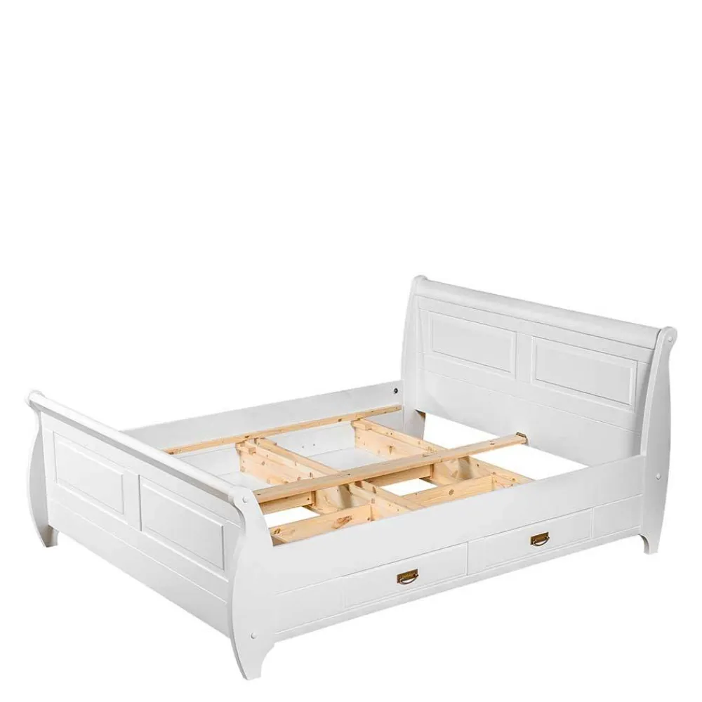 Wohnen Weißes Landhausbett mit Schubladen - Presto