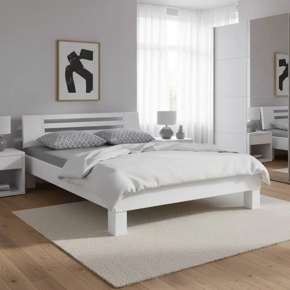 Wohnen Weiße Möbel|Naturholzmöbel*Weißes Massivholzbett Annabell mit Kopfteil