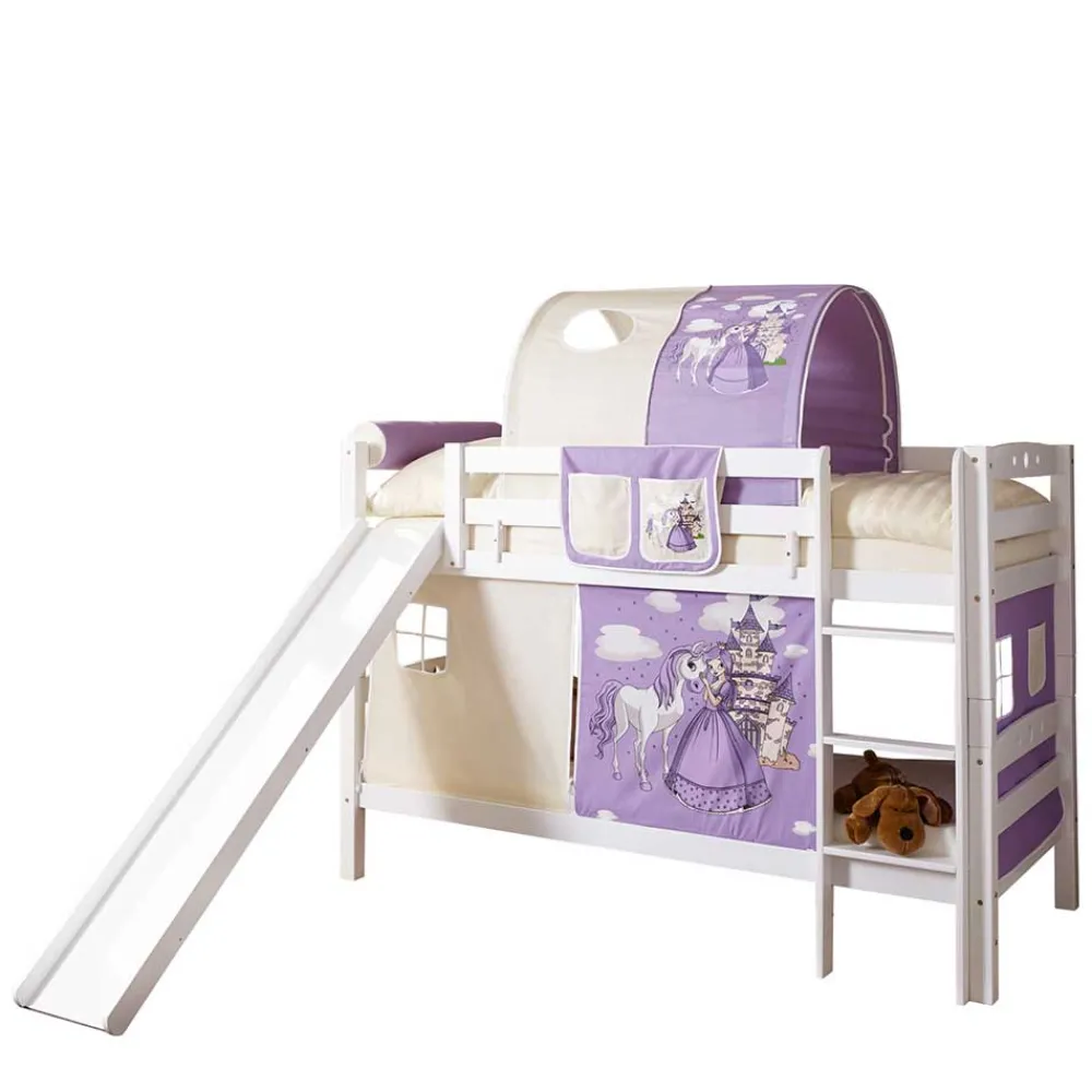 Wohnen Kindermöbel|Kinderbetten*Weißes Mädchen Etagenbett mit Rutsche - Stonecca