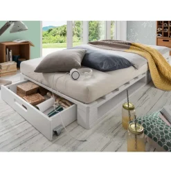 Wohnen Betten|Betten*Weißes Palettenbett aus Kiefer Massivholz - Idena