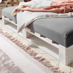 Wohnen Betten|Betten*Weißes Palettenbett aus Kiefer Massivholz - Idena