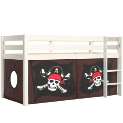 Wohnen Kindermöbel|Kinderbetten*Weißes Piraten Hochbett mit Vorhang in Schwarz - Paisly