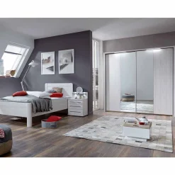 Wohnen Weißes Schlafzimmerset Arneta mit Einzelbett 100x200cm (dreiteilig)