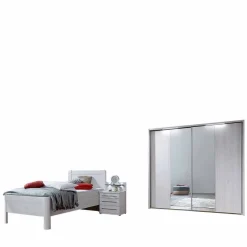 Wohnen Weißes Schlafzimmerset Arneta mit Einzelbett 100x200cm (dreiteilig)