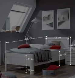 Wohnen Weißes Schlafzimmerset Arneta mit Einzelbett 100x200cm (dreiteilig)