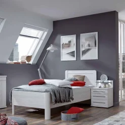 Wohnen Weißes Schlafzimmerset Arneta mit Einzelbett 100x200cm (dreiteilig)