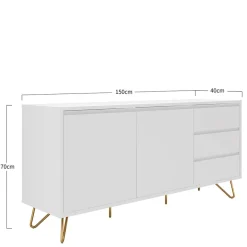 Wohnen Weißes Sideboard 150cm mit Haarnadel Beinen - Donny