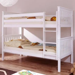 Wohnen Kinderbetten*Weißes Stockbett aus Massivholz Kiefer Huelca mit 5 Schubkästen