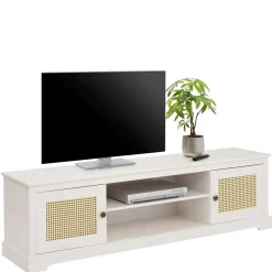 Wohnen Rattanmöbel*Weißes TV Board 2-türig mit Geflecht - Isvair