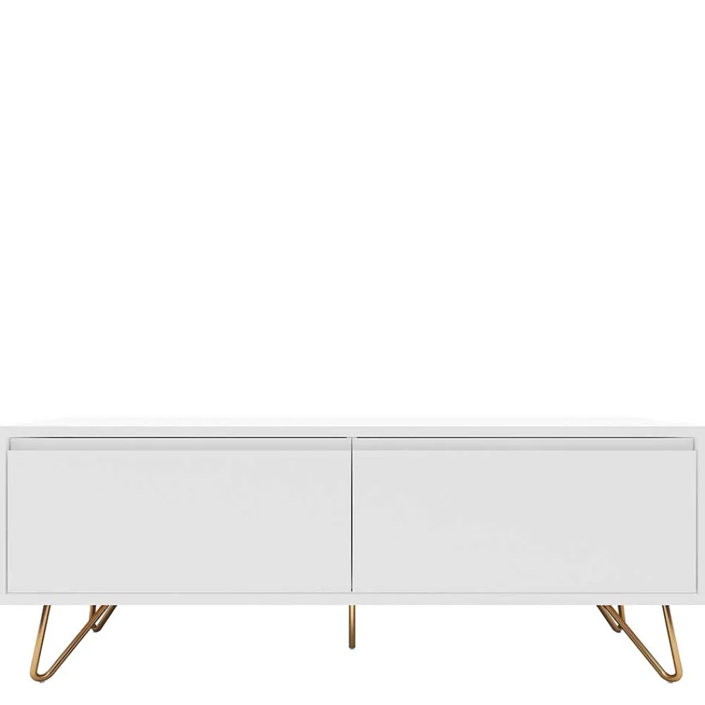 Wohnen Weißes TV Lowboard mit Klappe & Schublade - Marmore