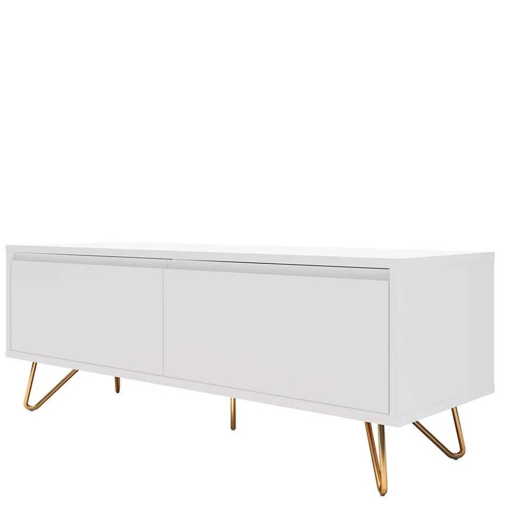 Wohnen Weißes TV Lowboard mit Klappe & Schublade - Marmore