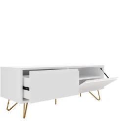 Wohnen Weißes TV Lowboard mit Klappe & Schublade - Marmore