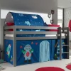 Wohnen Kinderbetten*Weltall Kinder-Hochbett mit Tunnel & Vorhang - Conopca