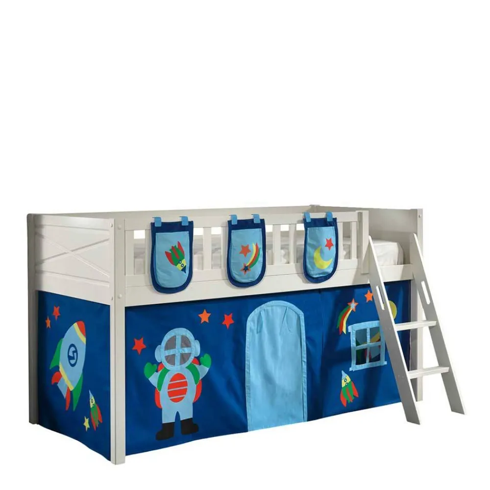 Kinder Wohnen Weltall Spielbett Hochbett in Weiß - Solcian