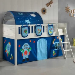 Kinder Wohnen Weltall Spielbett Hochbett in Weiß - Solcian