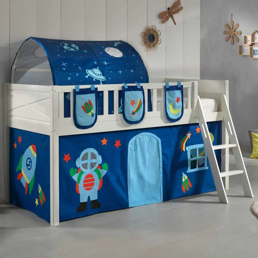 Kinder Wohnen Weltall Spielbett Hochbett in Weiß - Solcian