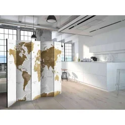 Wohnen Paravents*Weltkarte Motiv-Paravent in Weiß & Braun - Klever