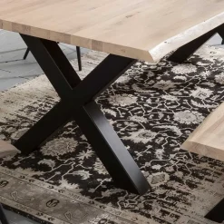 Wohnen White Wash Essgruppe mit X-Fuß Tisch - Tilveta I (sechsteilig)