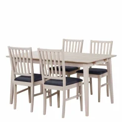 Wohnen White Wash Esstischgruppe aus Eiche - Pessoa (fünfteilig)