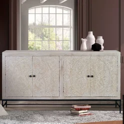 Wohnen White Wash Sideboard mit Mandala Schnitzerei - Bonany