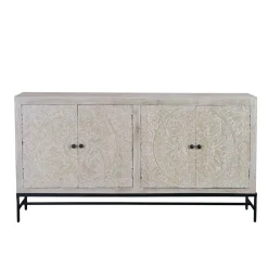 Wohnen White Wash Sideboard mit Mandala Schnitzerei - Bonany