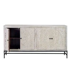 Wohnen White Wash Sideboard mit Mandala Schnitzerei - Bonany