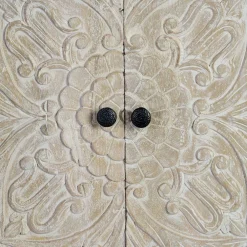 Wohnen White Wash Sideboard mit Mandala Schnitzerei - Bonany