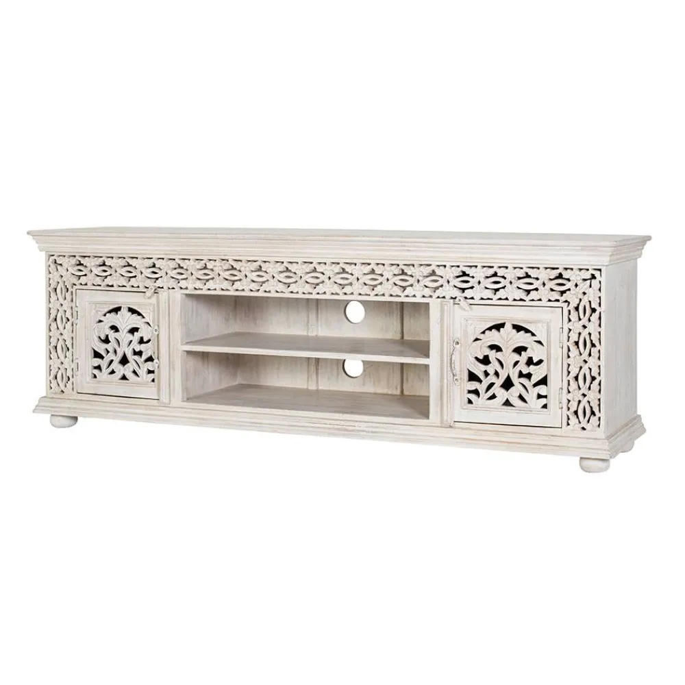 Wohnen White Wash TV Lowboard - dekoratives Design - Snake