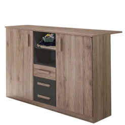 Wohnen Wickelkommode in Eiche San Remo & Dunkelgrau - Jilamenda